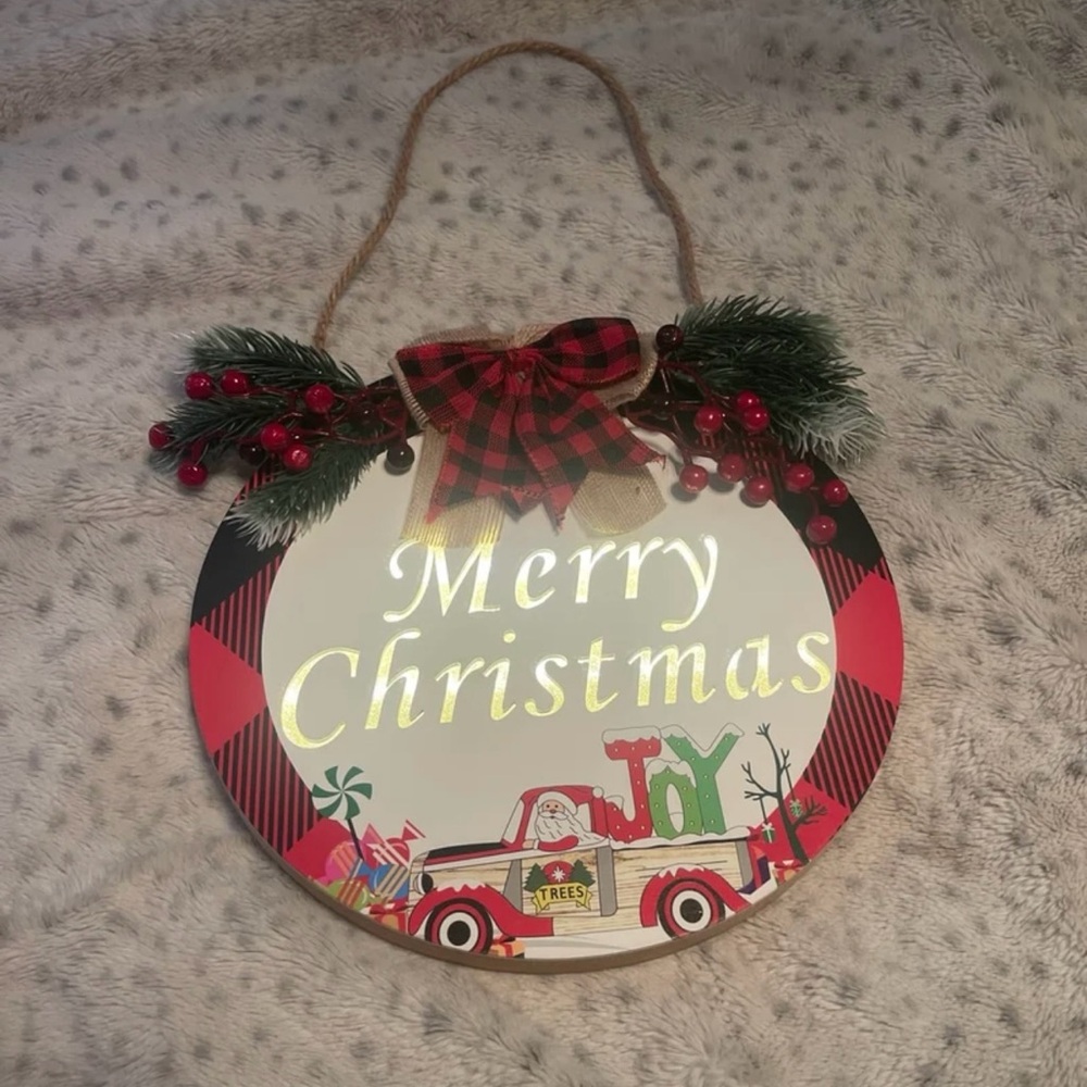 Rustic Merry Christmas Plaque with Red and Green Accents